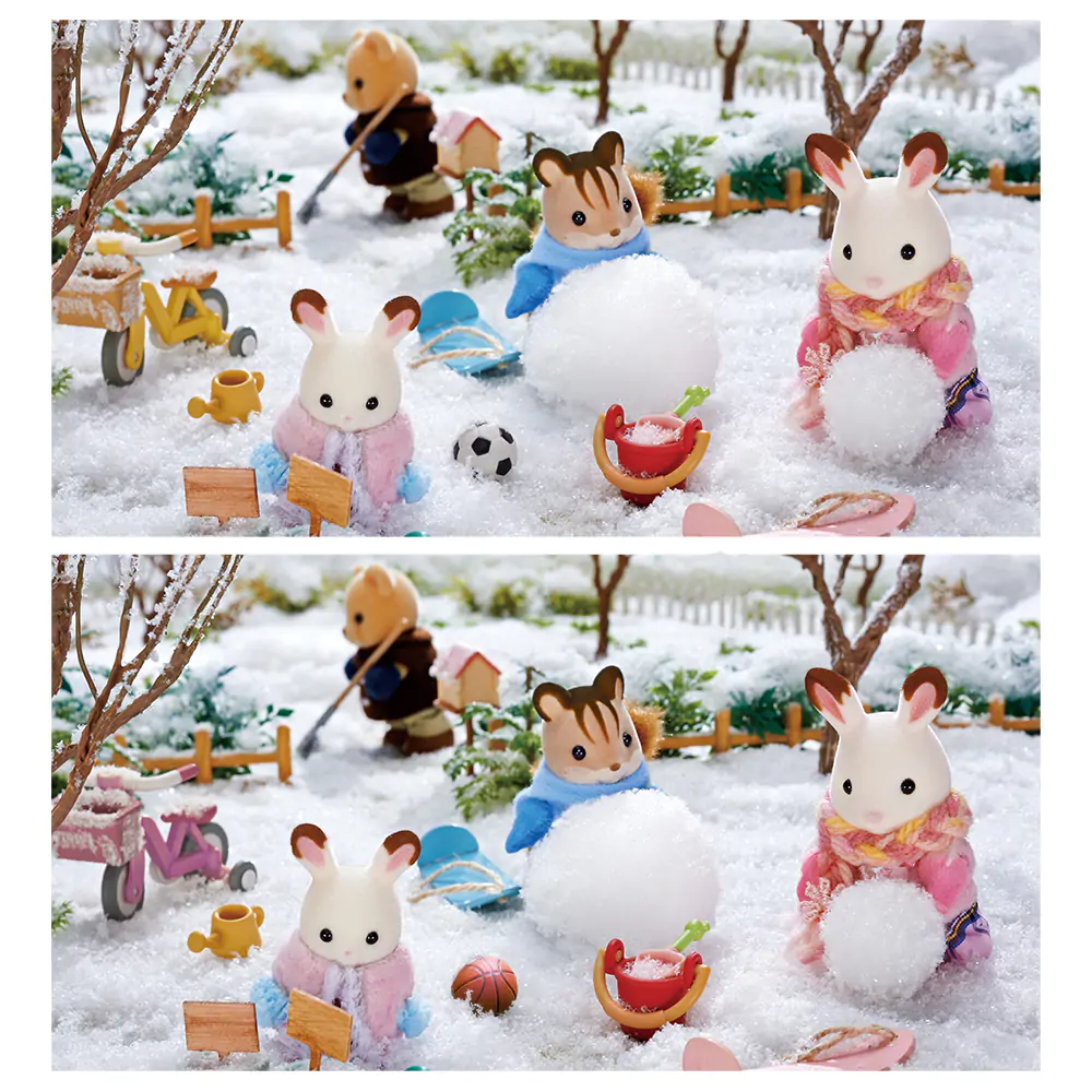 sylvanian families playing in the snow